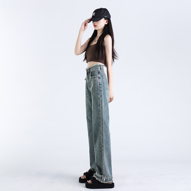 复古毛边阔腿裤女窄版直筒牛仔裤宽松高腰显瘦小个子美式拖地裤子,女装/女士精品,牛仔裤,淘宝优惠券,粉丝福利购,淘宝优惠卷