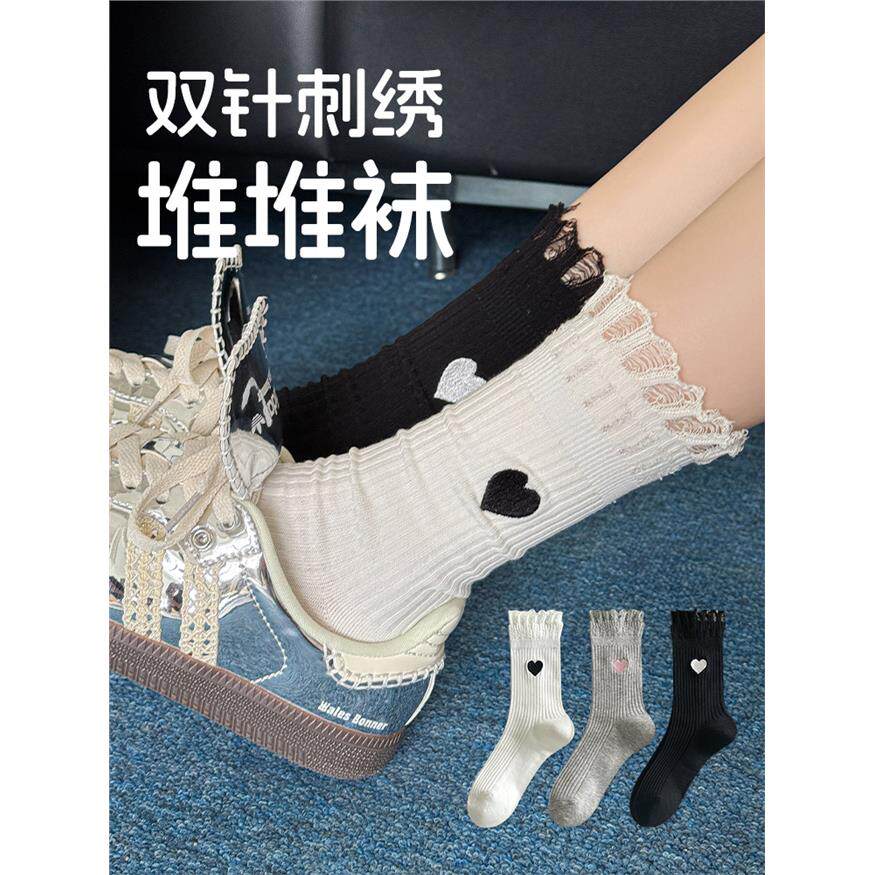 纯棉中筒袜子女春夏季破洞袜双针