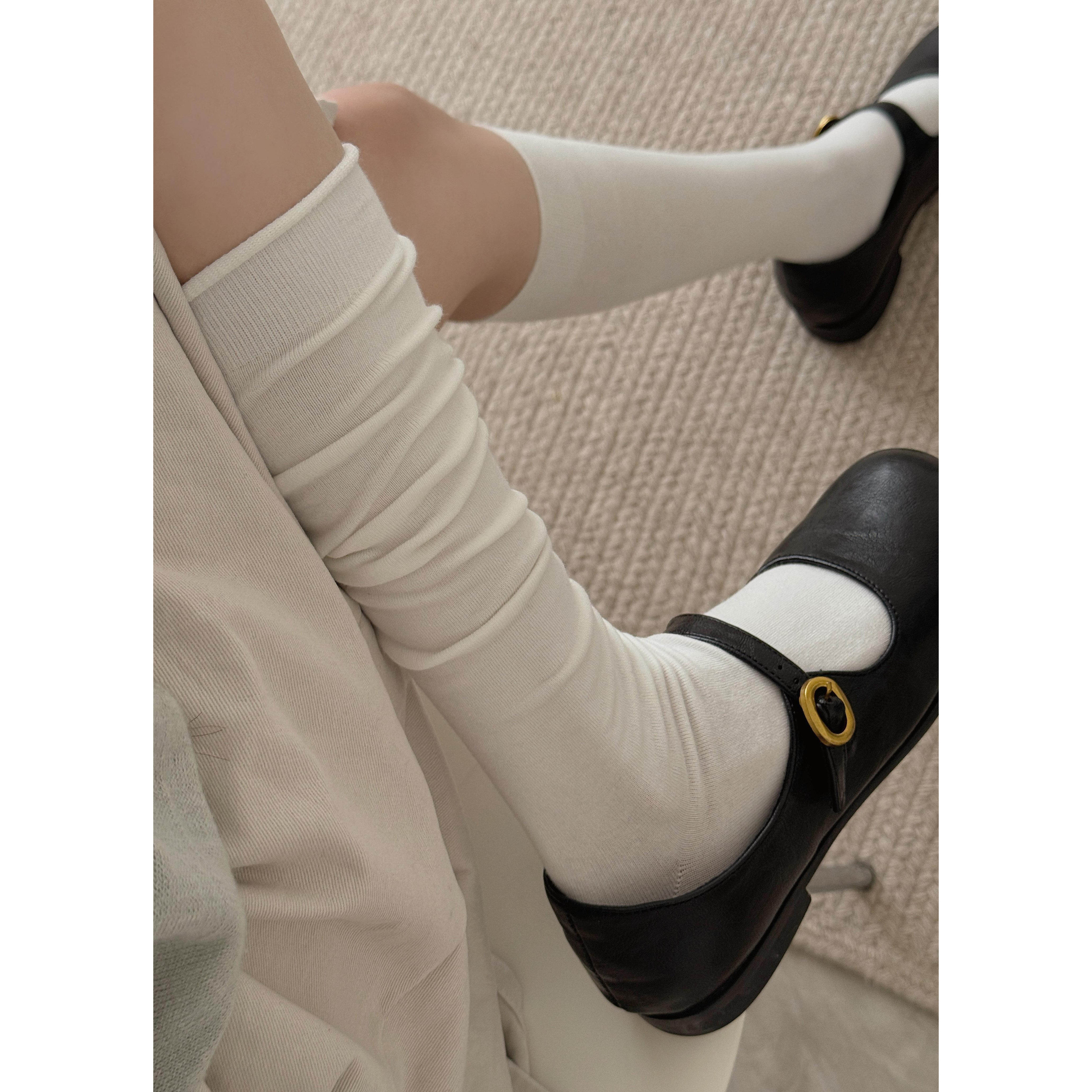 芭蕾风拼接长袜子女春秋季纯色卷