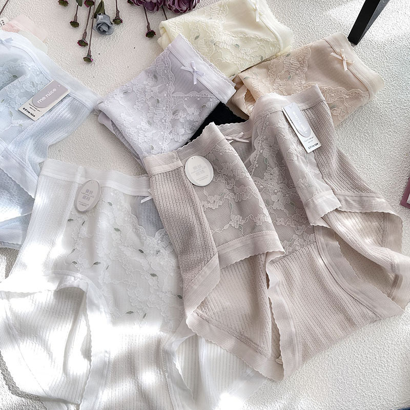 每奈冰丝褶皱无痕蕾丝内裤蚕丝裆