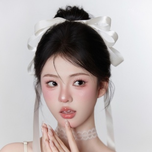 米白色垂耳兔蝴蝶结头饰甜美芭蕾风少女感长丝带发夹气质顶夹发饰