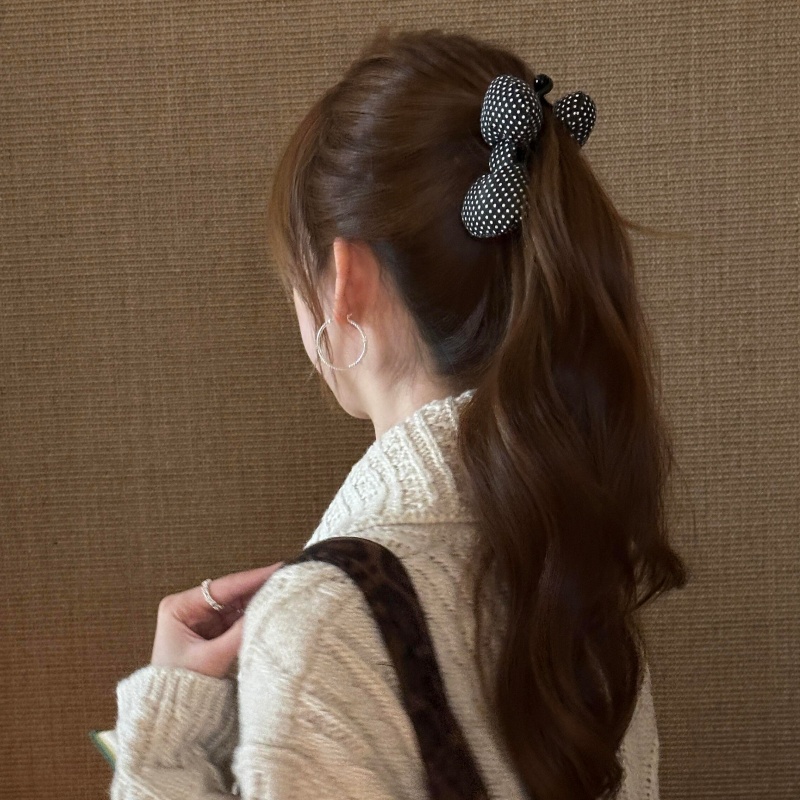 韩系波点蝴蝶结发夹女后脑勺