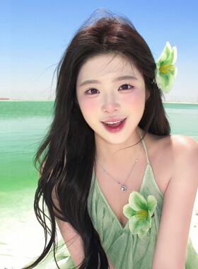 氛围感绿色花朵发夹女侧边头花