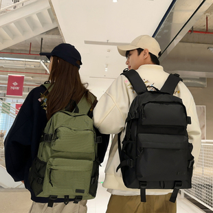 户外机能风格子双肩包男女大容量工装背包学生电脑包潮流补课书包