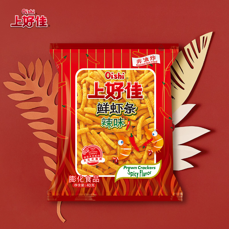 Oishi上好佳官方旗舰店辣味鲜虾条40g/袋休闲膨化食品零食小吃-封面