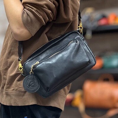 头层植鞣牛皮水染真皮单肩斜挎包