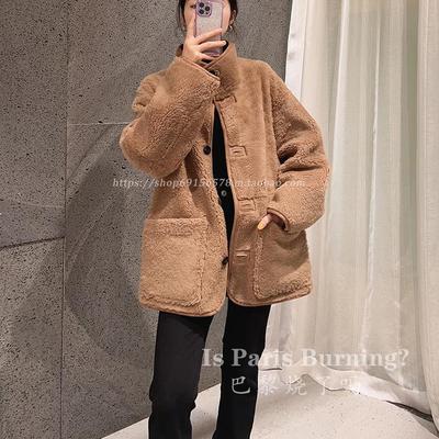 双面佳人！两面穿秋冬季宽松简约气质卡其色羊皮皮毛一体外套女