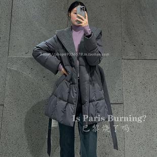 高端鹅绒！冬新款气质连帽腰带显瘦短款鹅绒羽绒服通勤加厚外套女