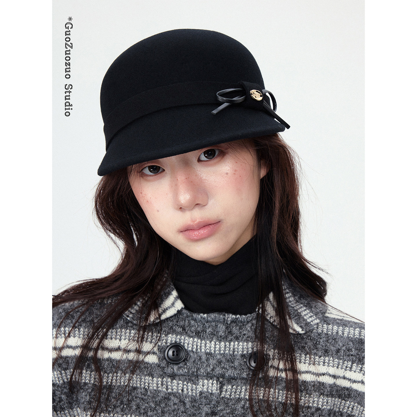 定制单】千金风蝴蝶结纯羊毛礼帽女秋冬2026新款复古大头围报童帽