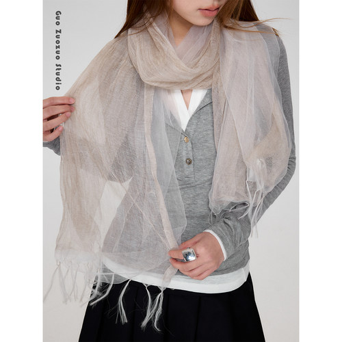 木质调日本maito同款双层丝巾女