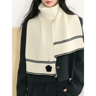 日韩原单！GP小香风围巾女秋冬保暖高级感山茶花针织围脖护颈百搭