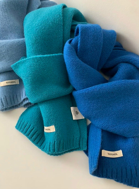 澳洲100%wool 纯羊毛蓝色围巾女高品质百搭温柔蓝色系护颈围脖潮