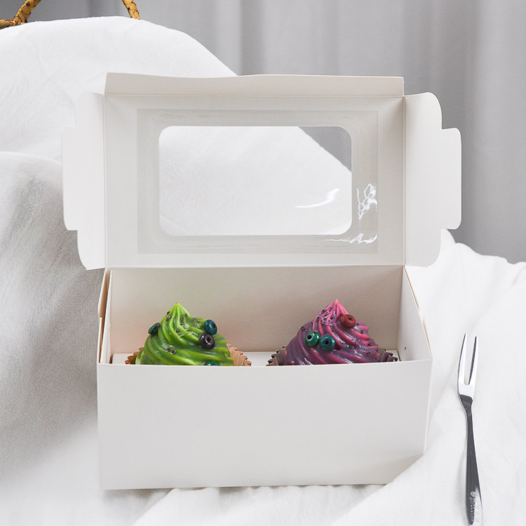 烘焙包装白色色两格2粒CUPCAKE马芬杯子蛋糕盒 杯子蛋糕盒子 50个
