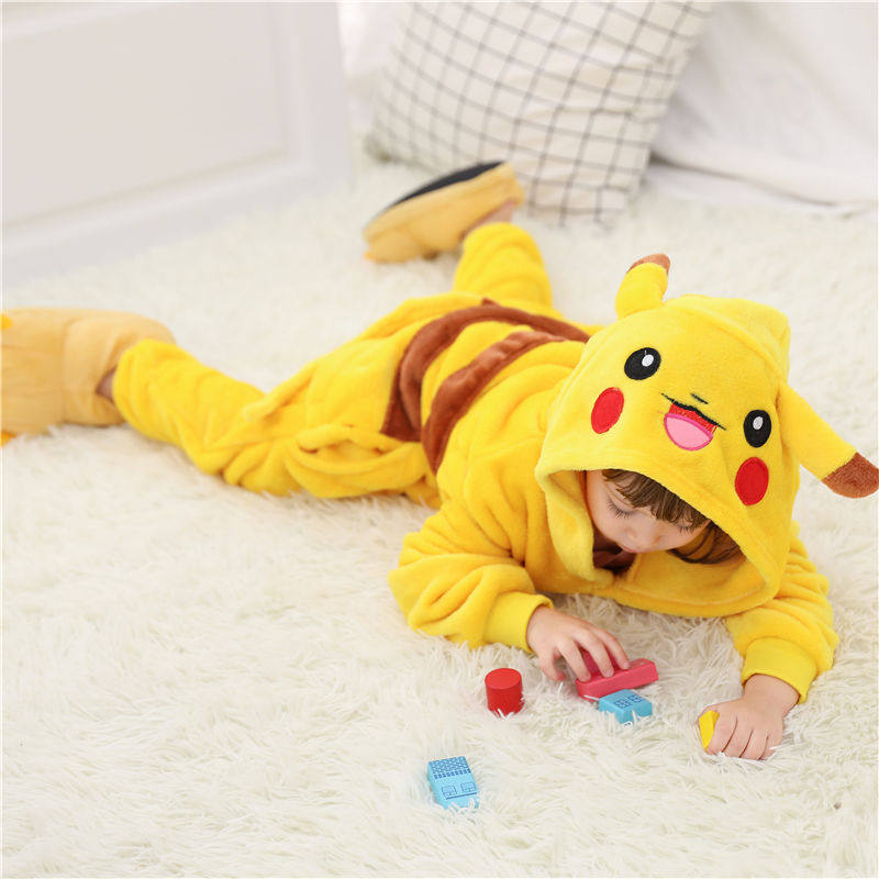 皮卡丘儿童卡通连体睡衣动物珊瑚绒大童男女孩秋冬季法兰绒表演服