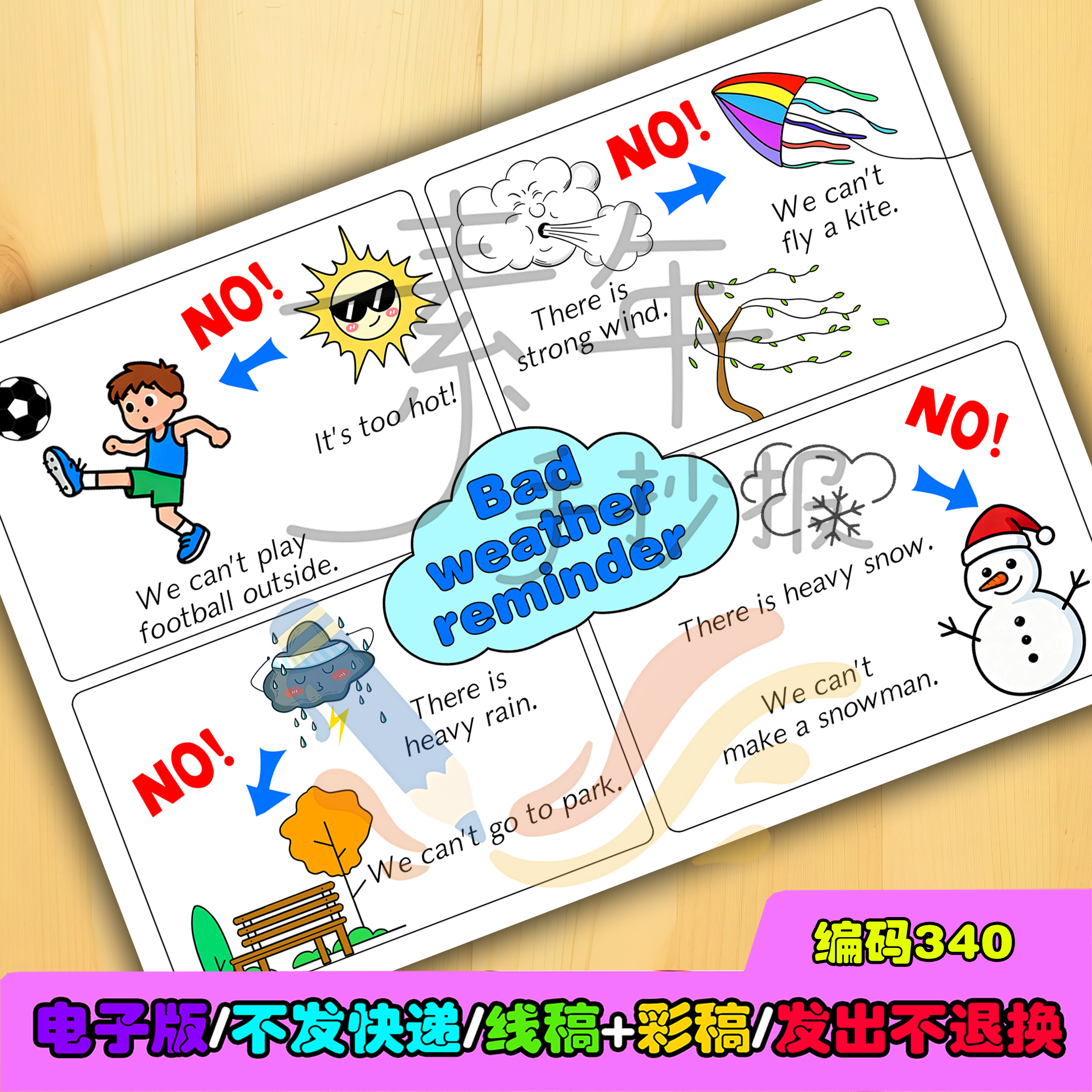 四年级上册英语五单元坏天气提醒手抄报模板Bad weather reminder