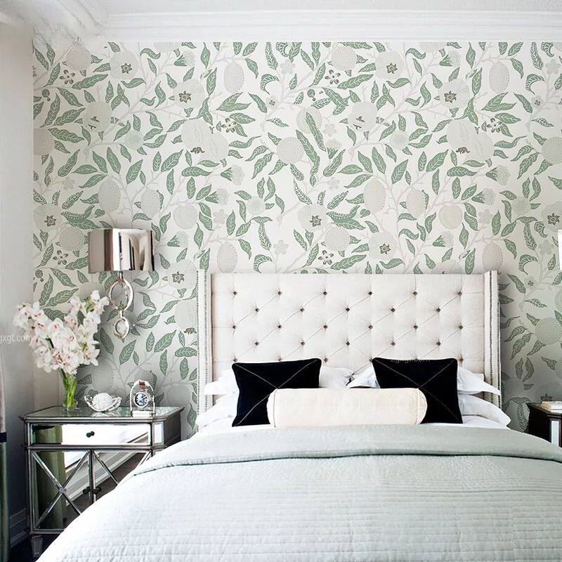 现代简约墙纸藤蔓花鸟壁纸客厅卧室餐厅田园背景唯美花卉墙纸墙布