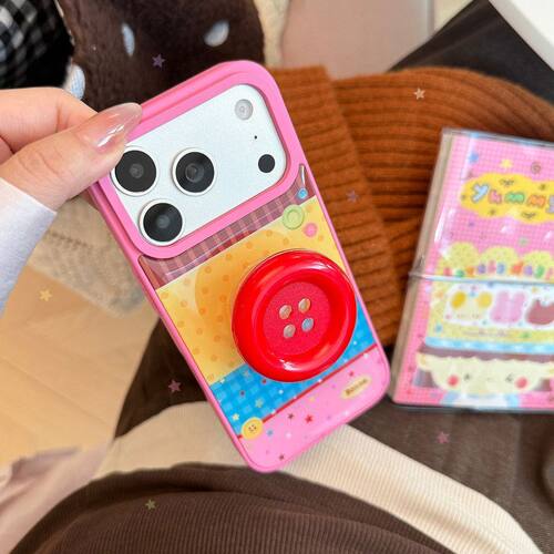 彩色波点纽扣拼接适用苹果18pm手机壳iphone17支架16多巴胺14滴胶