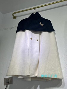 设计感围巾领无袖斗篷两件套女装2022秋冬百搭不易起球拼色甜美潮