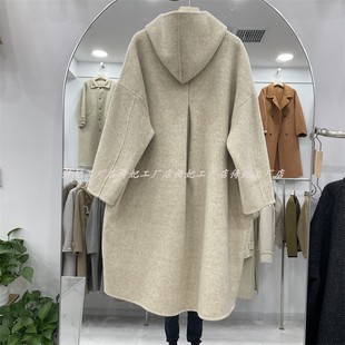 2024秋冬欧洲站双面羊绒大衣连帽宽松大码女胖妹妹165斤孕妇外套