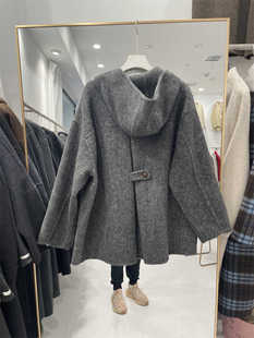 2024新款复古扣连帽双面羊绒大衣女小个子中款韩系羊毛呢外套秋冬