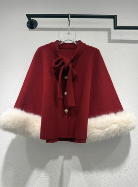 女装阿里国际站速卖通亚马逊法式气质蝴蝶结外套袖口可拆卸毛