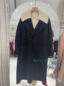 高端定制 2023秋冬羊毛大衣女 欧洲站外套双层领绵羊毛长款两件套