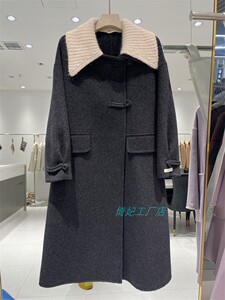 高端定制2023秋冬羊毛大衣外套女欧洲站双层领绵羊毛长款宽松韩版
