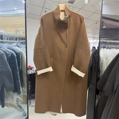 2025韩版秋冬新款高级感双面羊毛呢大衣女长款宽松显瘦立领外套