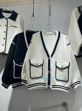 2023秋冬外套抗起球 通勤长袖水貂绒百搭棒球服开衫针织衫单排扣