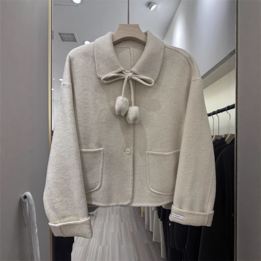 双面羊毛外套短款小个子秋冬新款羊毛呢子大衣女亚马逊