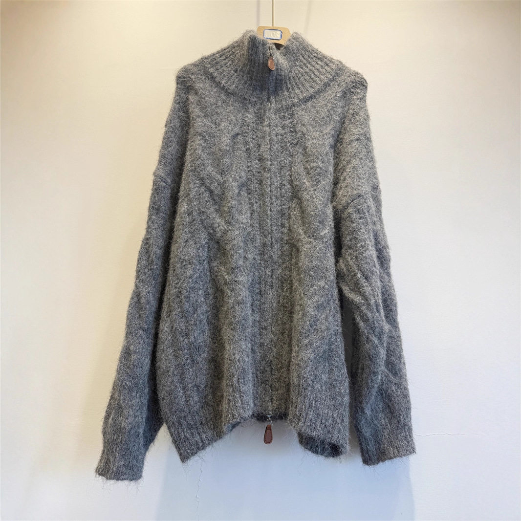 女装严选高领拉链毛衣女开衫秋冬新款宽松软糯麻花针织衫外