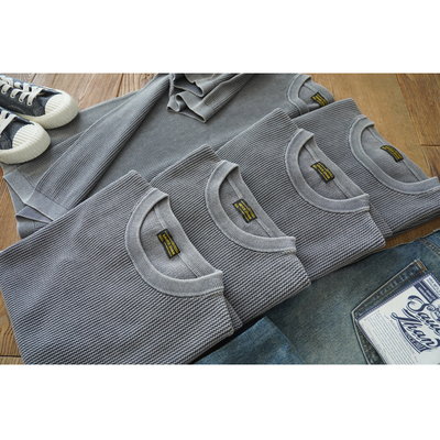 沾酱 夏季短袖网格毛织圆领T恤夏季宽松上衣美式复古咔叽针织休闲