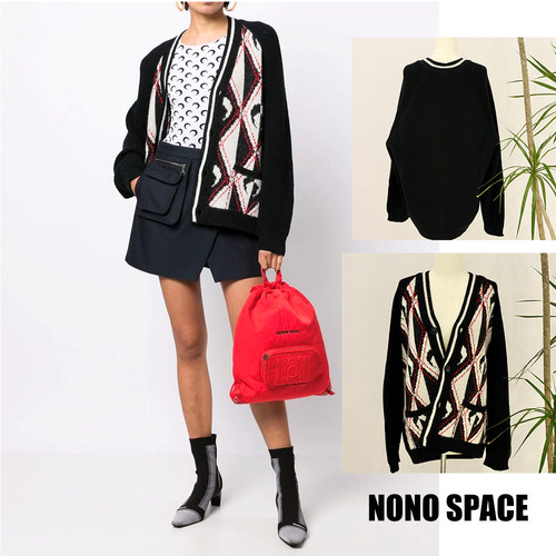 国内现货秋季MARINE SERRE羊毛月亮格纹拼色针织宽松开衫毛衣