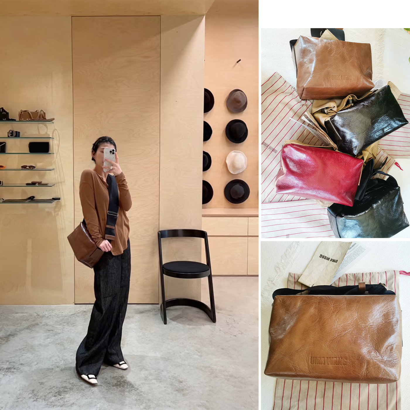 折扣国内现货UMA WANG油蜡皮中号盒饭包斜跨方包豆腐包邮差包