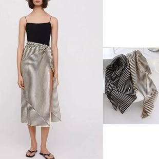 国内现货春夏TOTEME复古满条纹徽标logo大方巾丝巾头巾披肩半裙