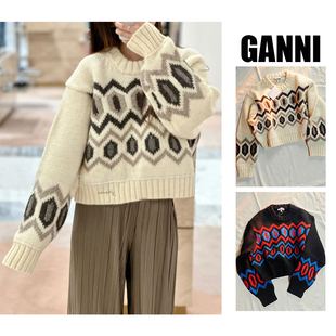 针织衫 2024冬季 圆领提花厚实短款 国内现货GANNI宋轶同款 毛衣 新款