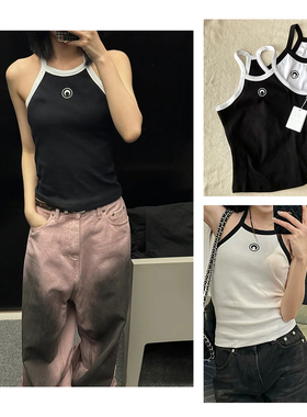 许允真同款国内现货MARINE SERRE有机棉月亮logo修身辣妹显瘦背心