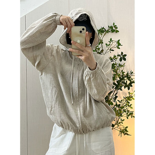 双向拉链防晒上衣长袖 天丝亚麻连帽外套宽松显瘦休闲帽衫 203
