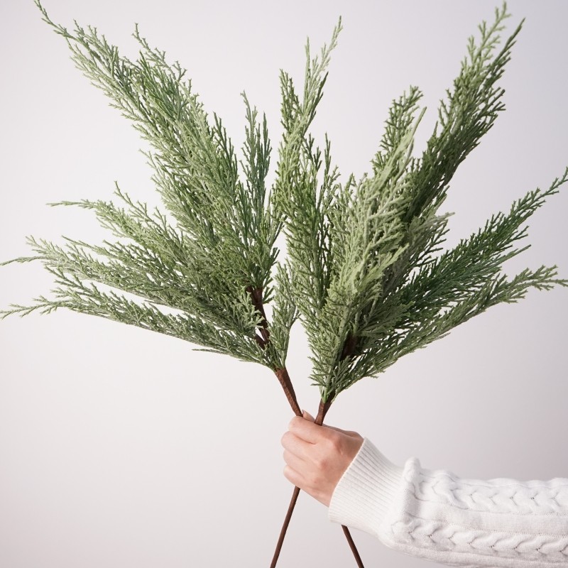 韩系简约文艺侧柏单枝绿色仿真松针枝条室内装饰摆件假花圣诞节
