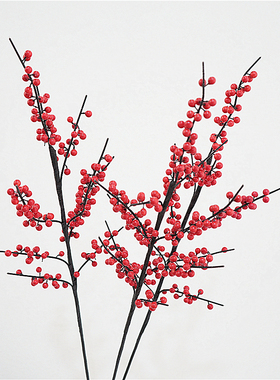 高品质仿真花浆果枝北美冬青干枝复古中式软装插花摆件装饰冬青果