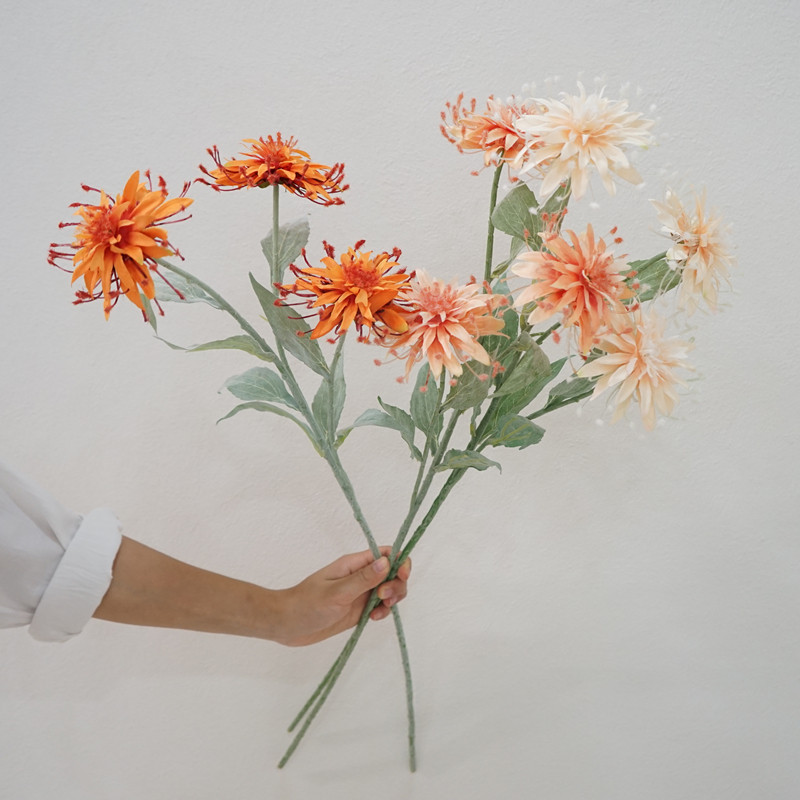 香槟粉色系婚庆仿真花艺单枝针垫菊家居桌面装饰插花摆件摄影道具