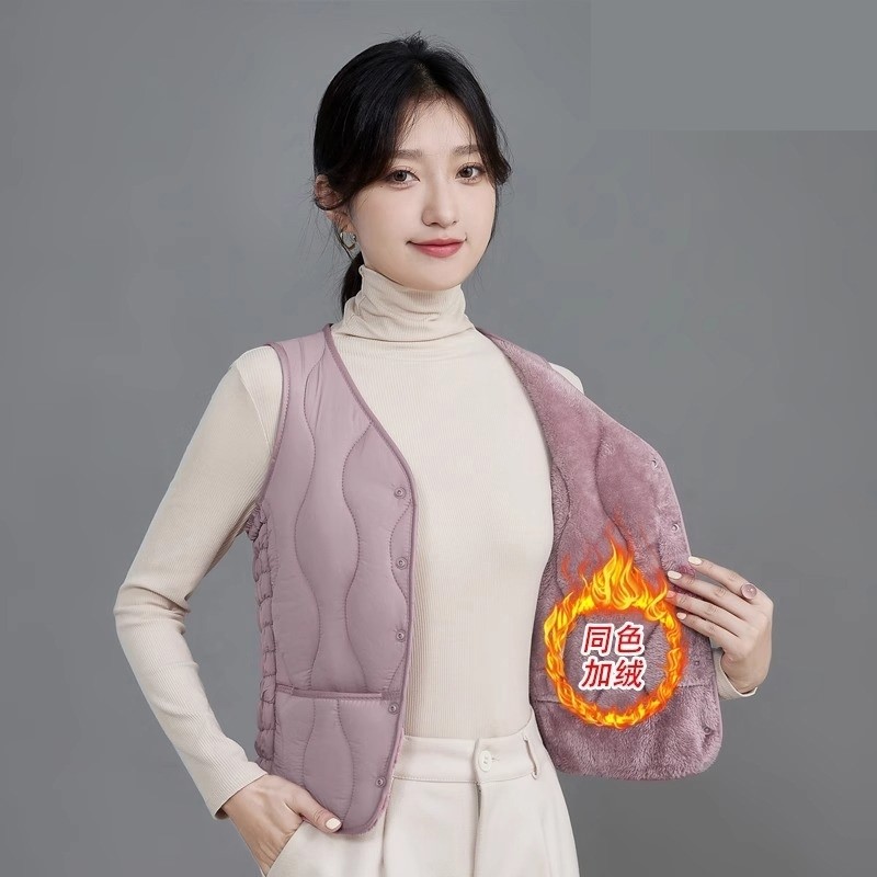 2025新款秋冬羽绒棉马甲女加绒保暖背心短款v领坎肩修身百搭内胆