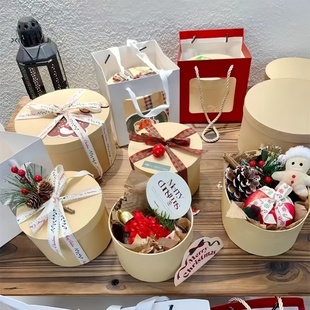 平安夜圣诞节礼盒牛皮纸包装盒礼品苹果糖果曲奇手提伴手礼打包袋