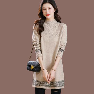 中长款毛衣女羊毛针织连衣裙秋冬新款半高领打底衫宽松内搭