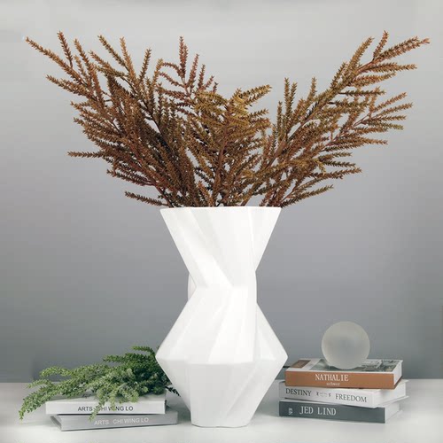 现代极简黑白几何扭转陶瓷花瓶摆件北欧样板房售楼处客厅装饰花i.