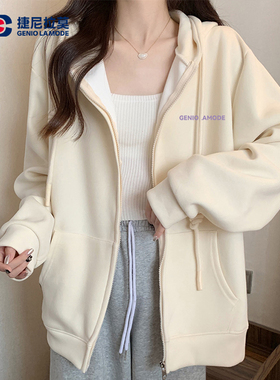 GENIOLAMODE捷尼拉莫重磅拉链卫衣男款春装加厚连帽开衫上衣女生