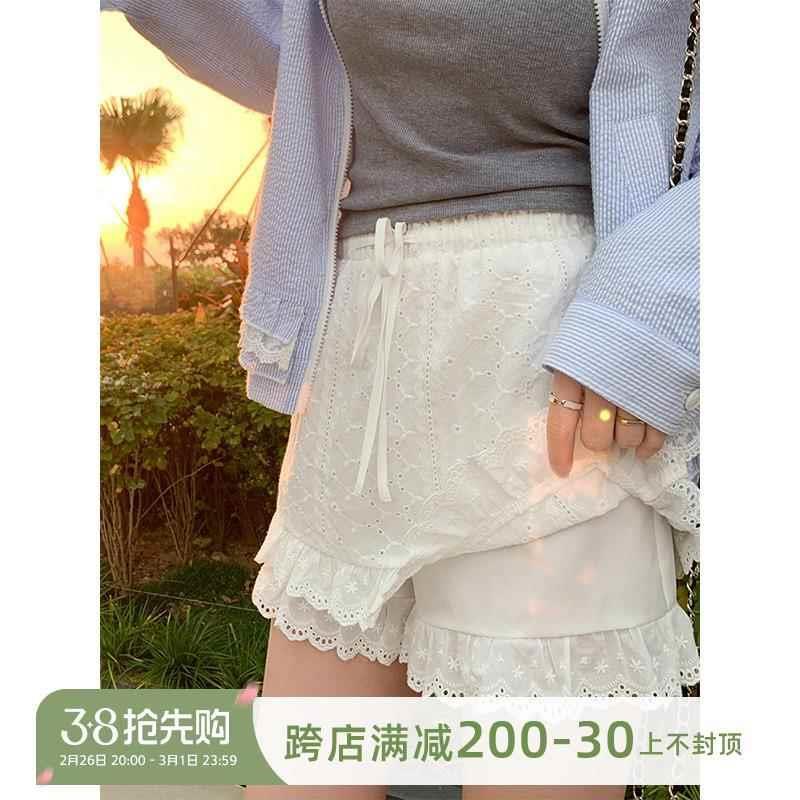 小众设计感白色蕾丝花边裙裤女2025春盐系百搭显瘦半身裙