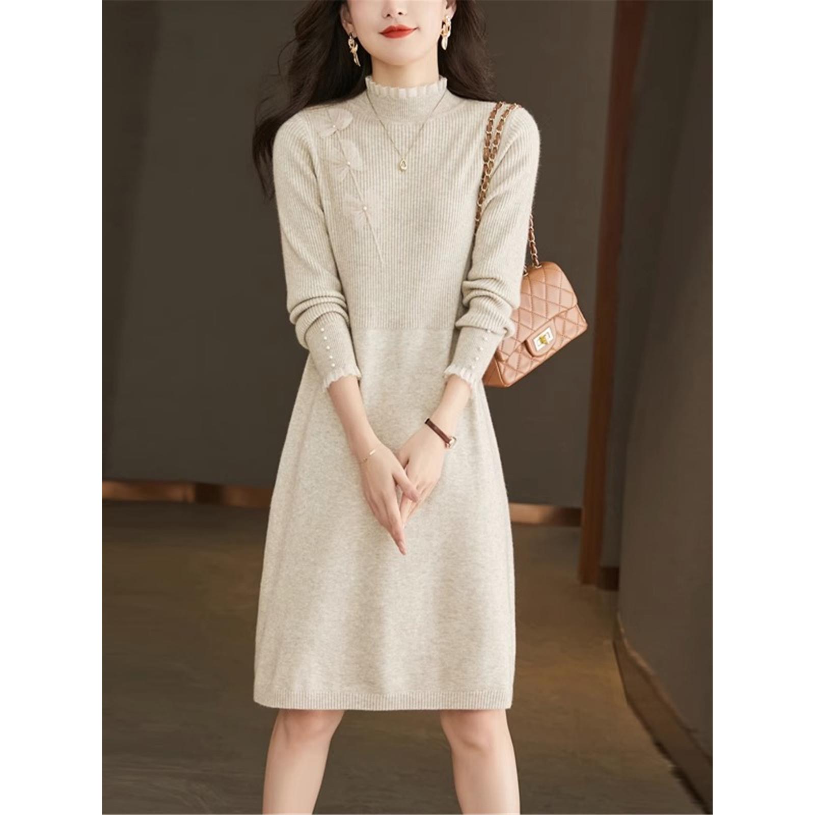 针织连衣裙女秋冬2025新款配大衣裙子小个子显瘦毛衣裙内搭打底裙
