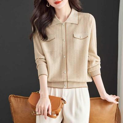 翻领针织衫女春季2025新款时尚气质小众上衣POLO领春秋内搭打底衫