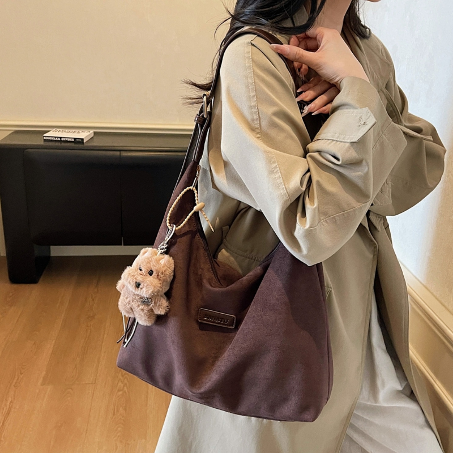 复古麂皮托特包女式2025新款